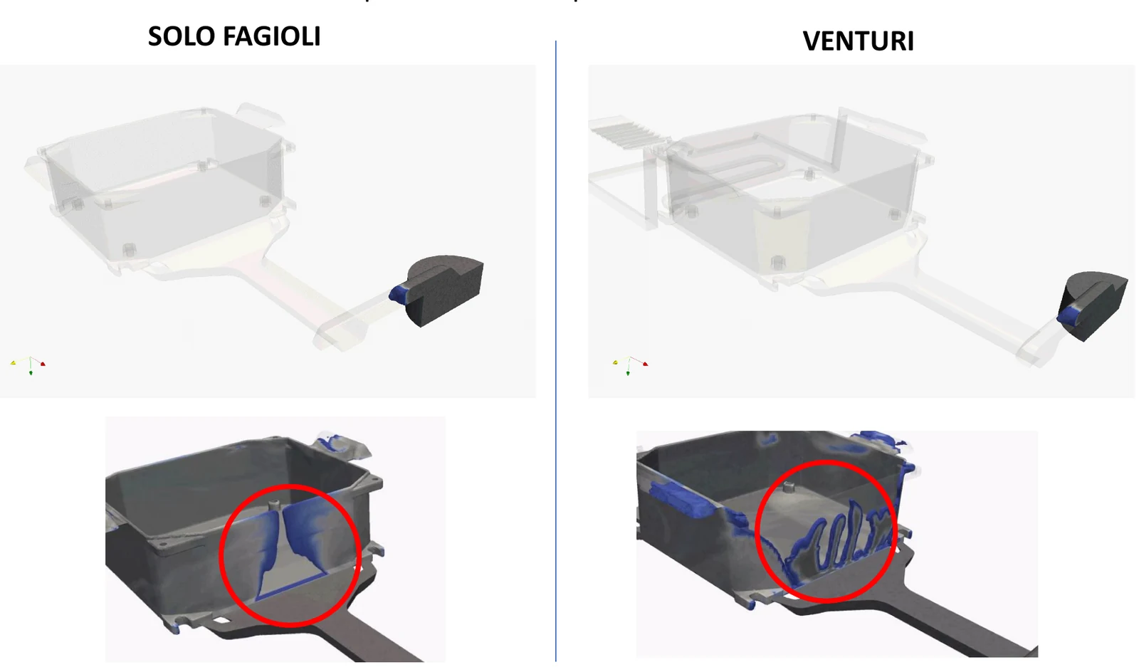 Confronto del metallo che scende sulla parete: solo fagioli a sinistra, Venturi a destra.
